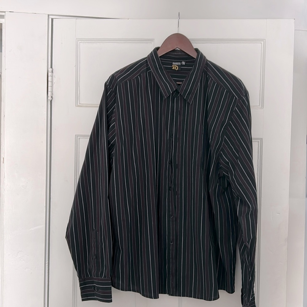 Roadster original men’s casual shirt, striped, black, and purple, size 2 XL